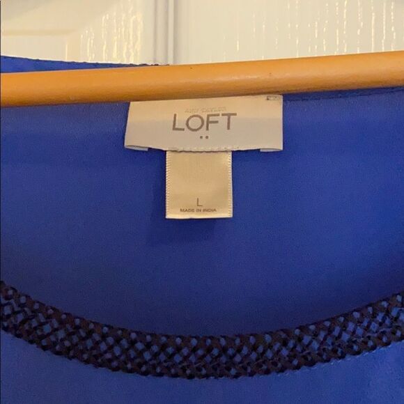 LOFT royal blue and black top with knit design - Picture 3 of 6